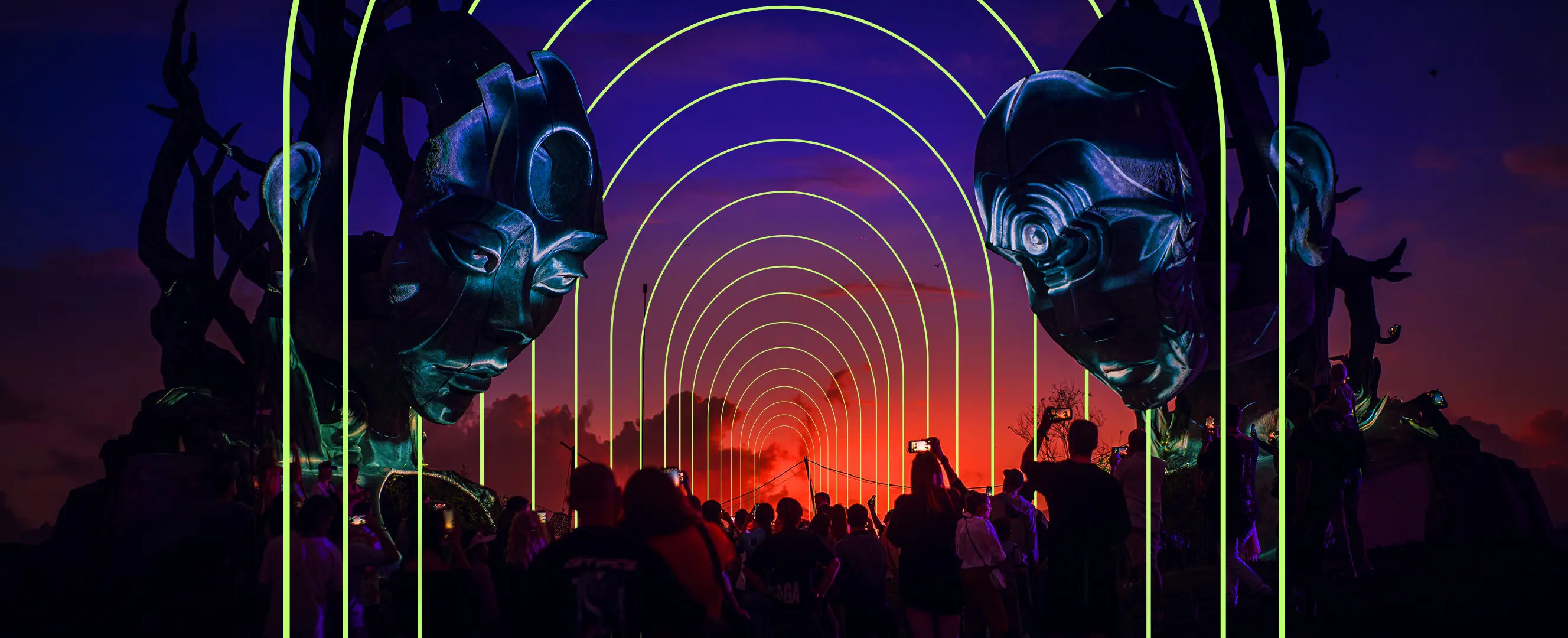 Deep Summit key visual: glowing arches over a dusk landscape