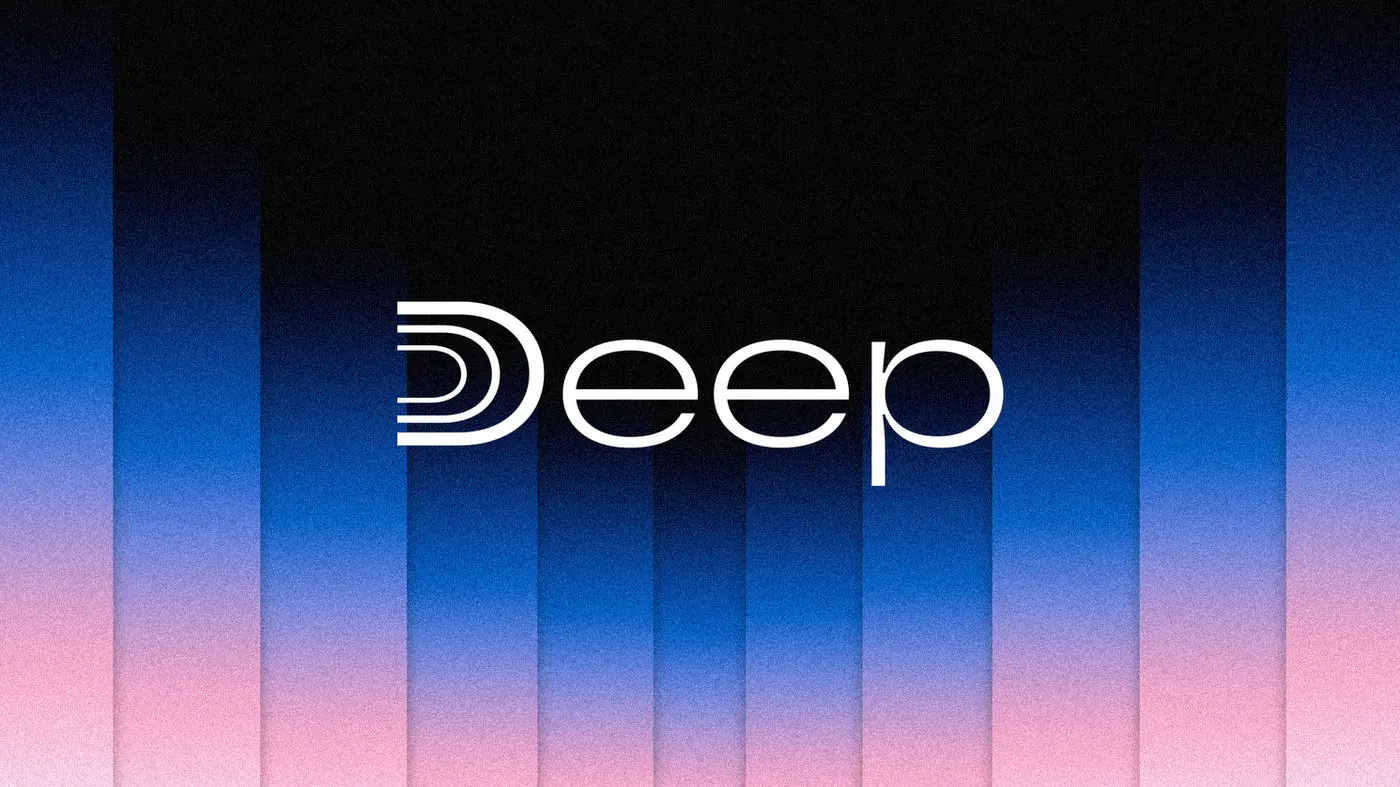 Deep wordmark on a blue-to-pink gradient