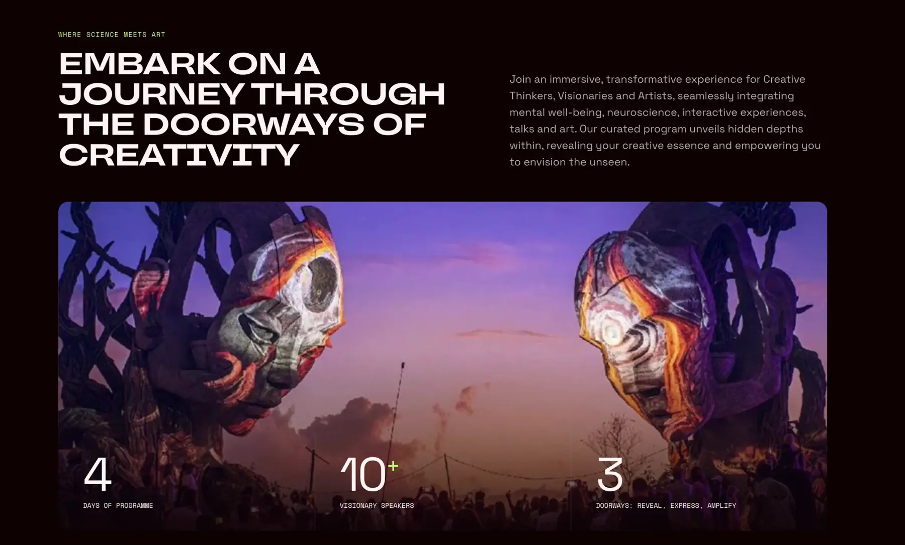 Deep Summit website: “Embark on a journey through the doorways of creativity” with key figures