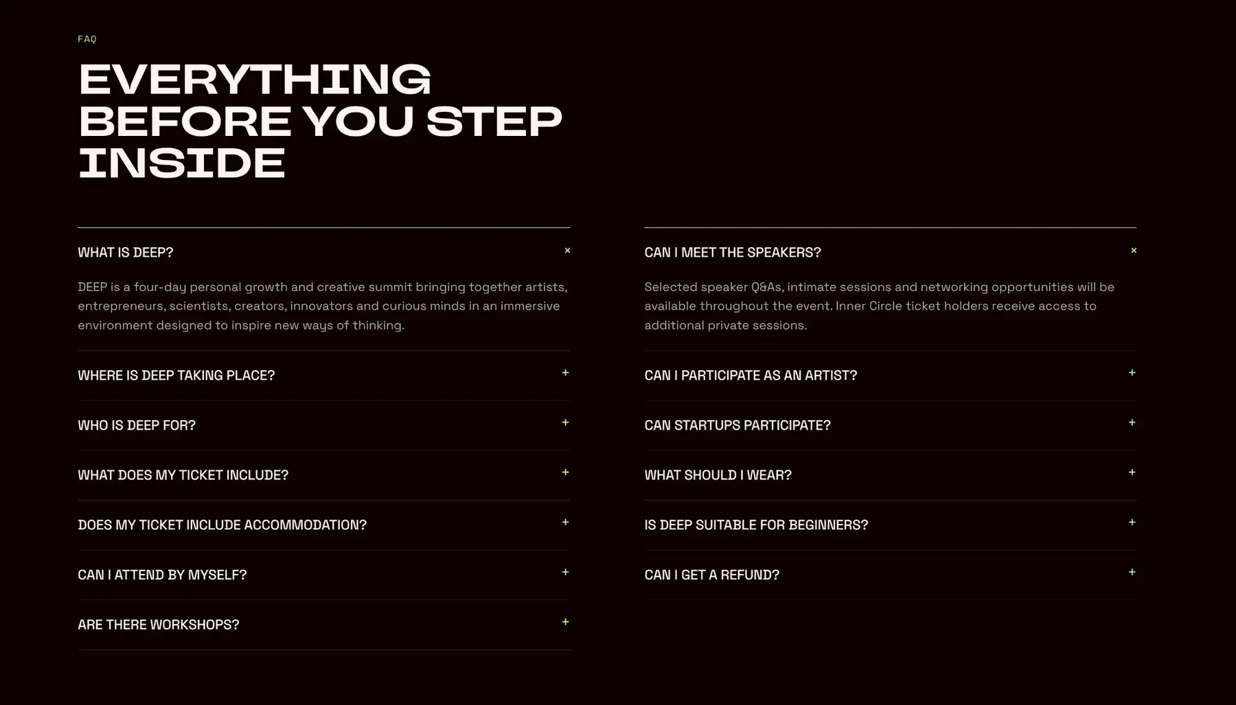 Deep Summit website: FAQ