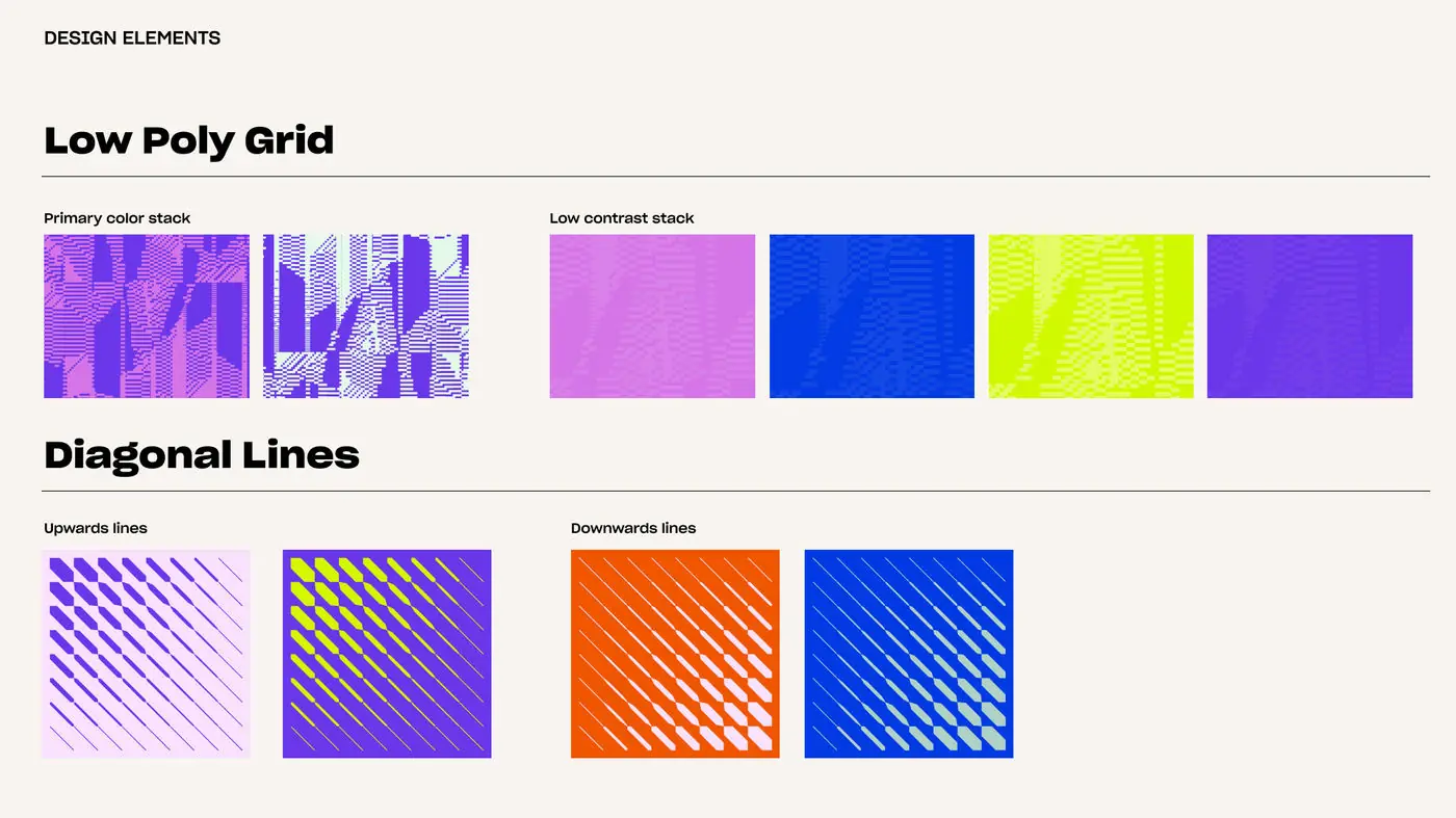 Design elements: low poly grid and diagonal lines
