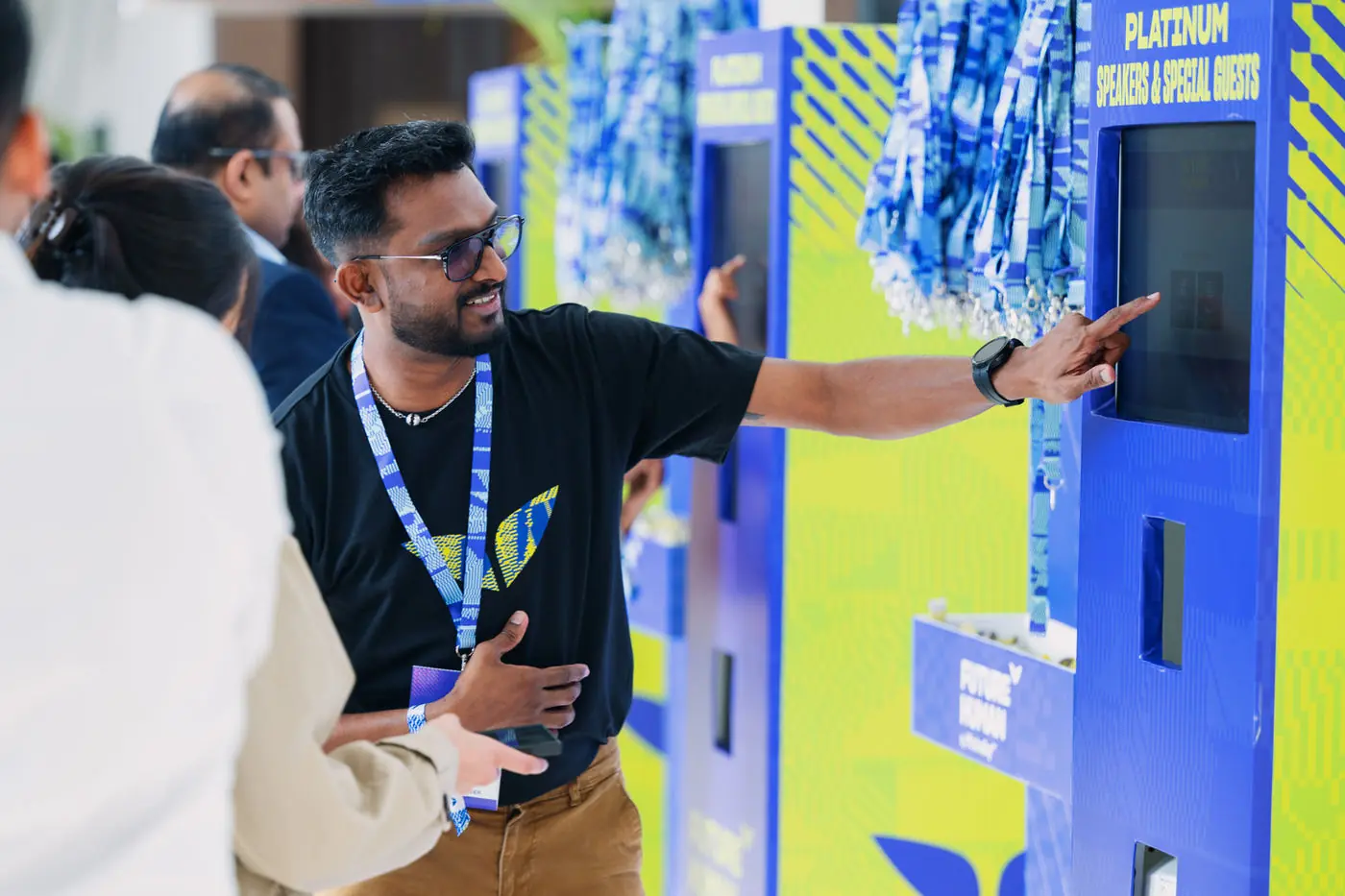 Attendee at an interactive installation