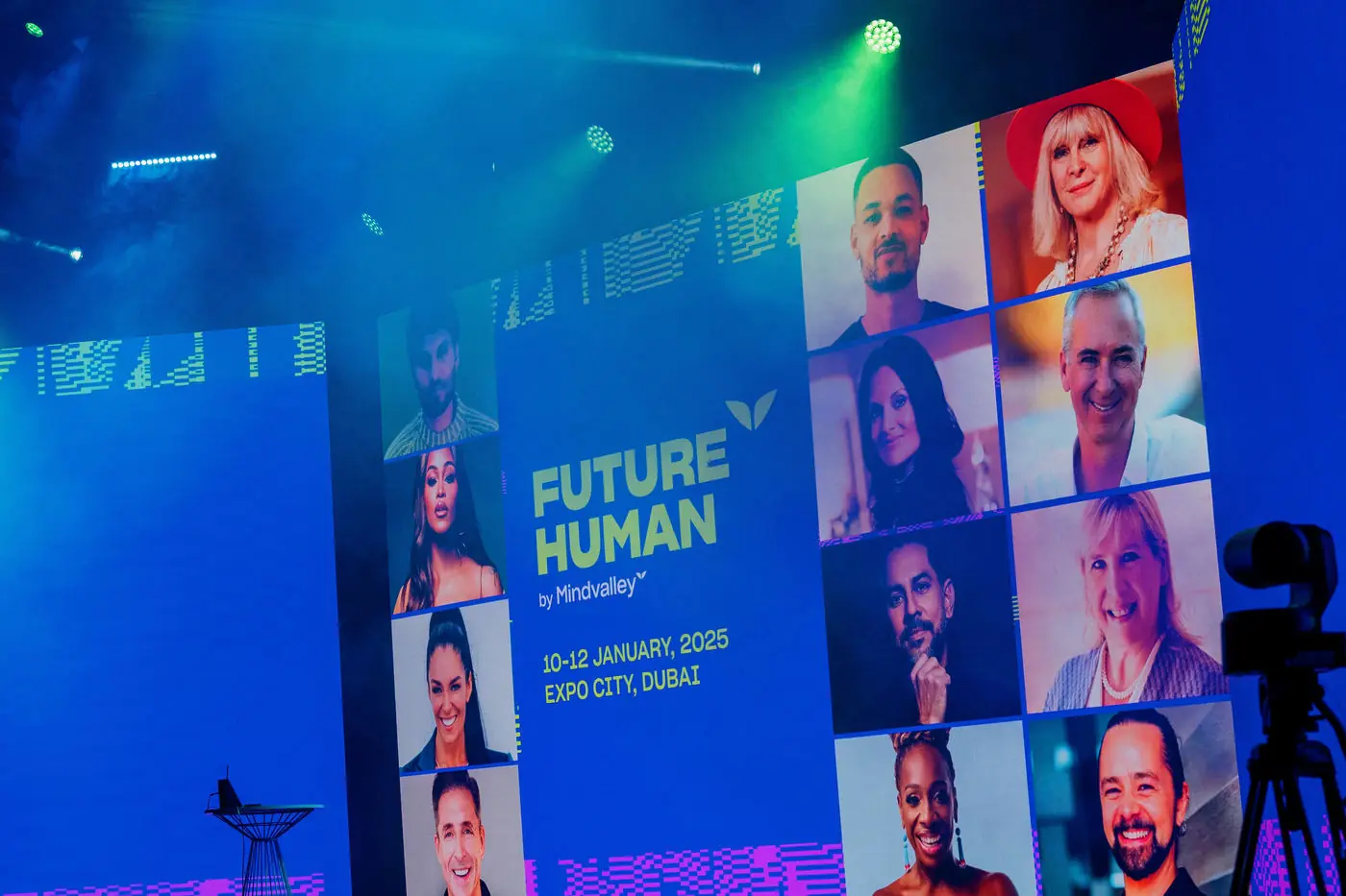 Speaker wall with Future Human branding