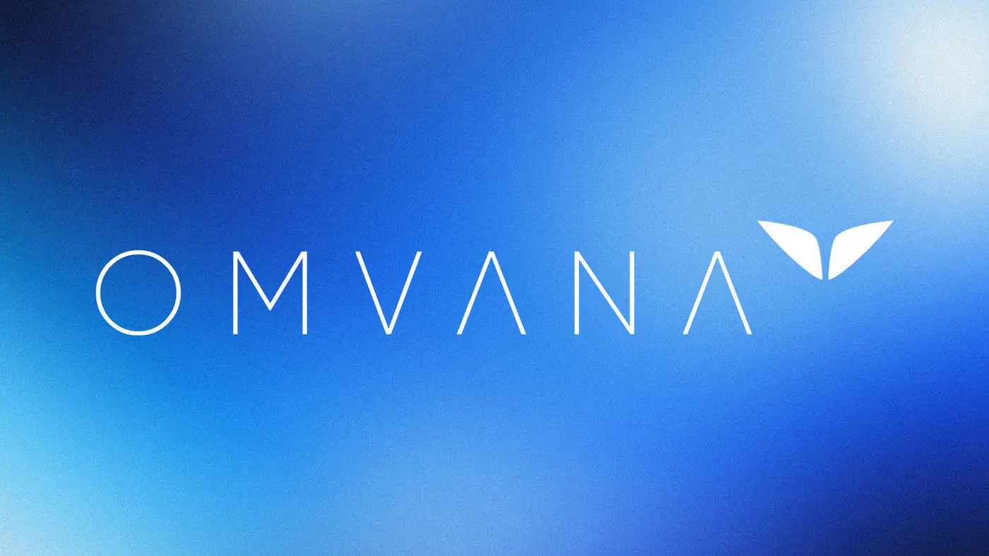 Omvana wordmark on a blue gradient