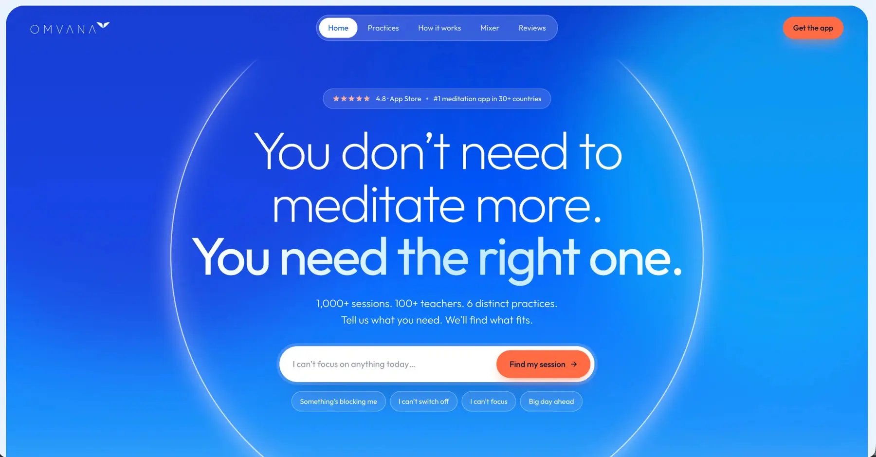 Omvana website hero: “You don’t need to meditate more. You need the right one.”