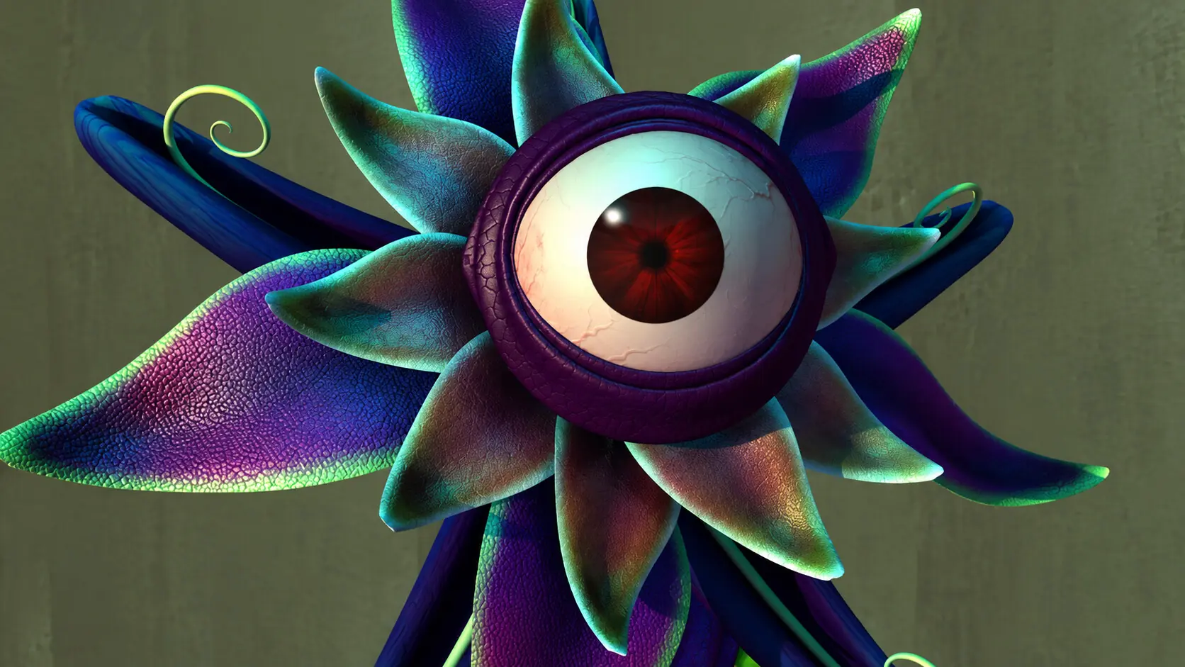 Iridescent one-eyed flower creature — 3D character