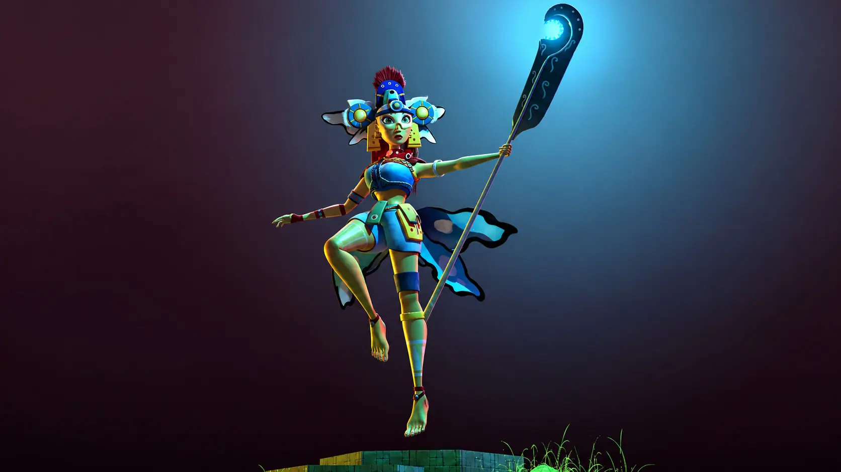 Floating mystic warrior with a glowing staff — 3D character
