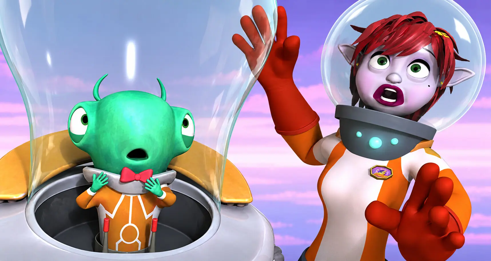 Surprised space pals in orbit — 3D characters