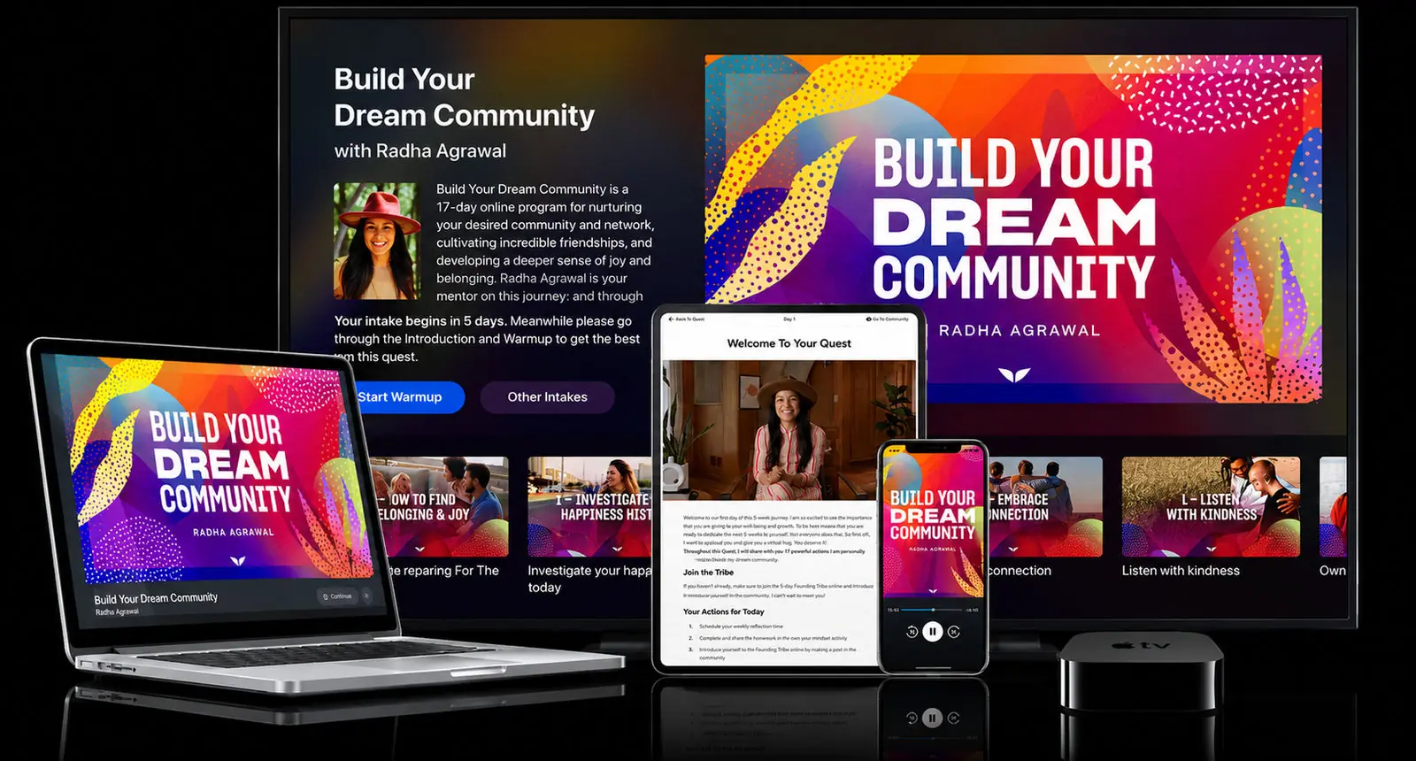 Build Your Dream Community shown across laptop, tablet, TV and phone