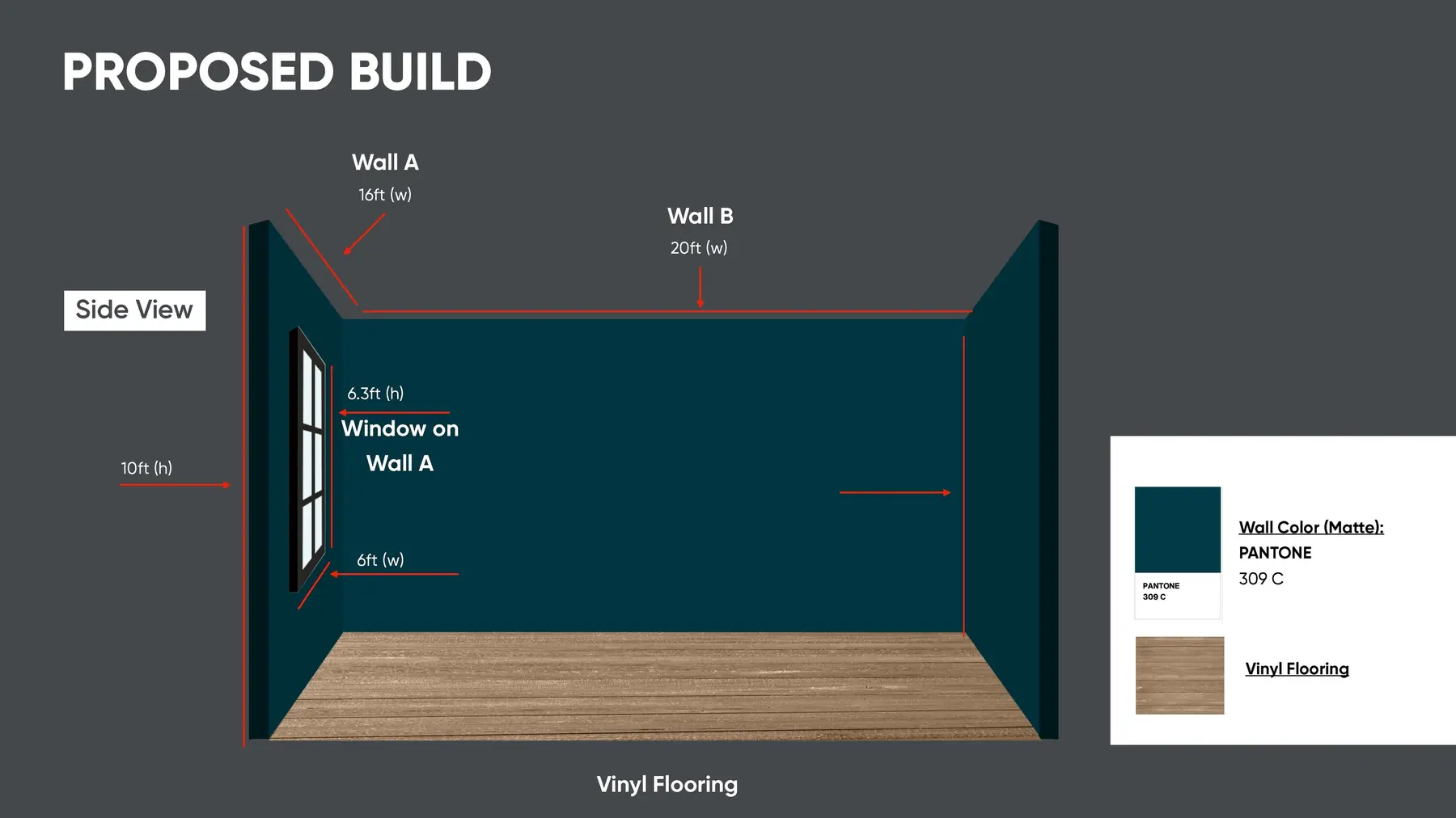 Proposed build: side view with wall colour and vinyl flooring